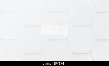 Großes weißes sechseckiges Gittermuster mit Schatten- oder 3D-Effekt auf weiß. Technologie-, Verbindungs- und Datenkonzept. Abstrakter und moderner Hintergrund im Vollformat. Stockfoto