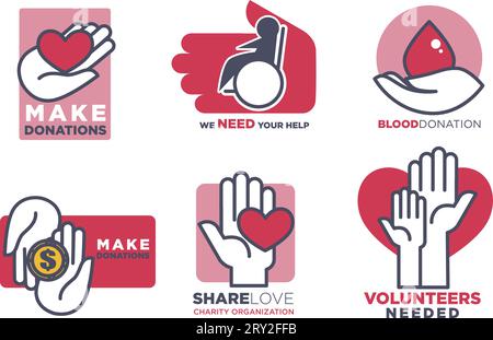 Spenden machen und freiwillige Banner Vektor Stock Vektor