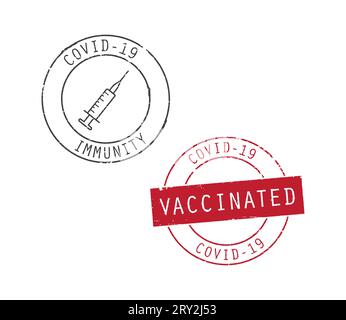 Zwei covid-19-Immunpass-Stempel. Stock Vektor