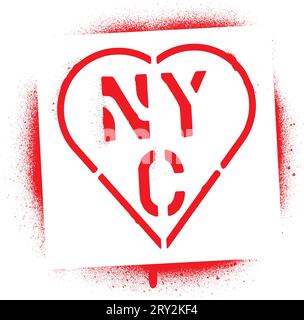 „NYC“ (New York City Abkürzung) im Herzen. Graffiti-Schablone mit rotem Spray. Stock Vektor