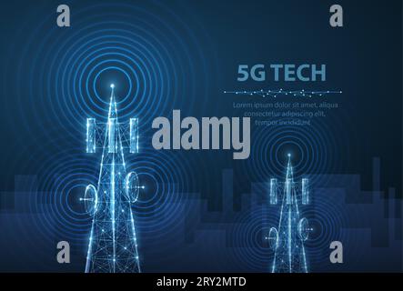Abstrakter Antennenmast auf blauem Stadtbild-Hintergrund. Stock Vektor