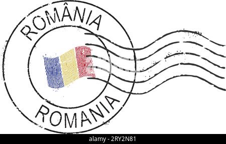 Grunge-Freimarken 'Rumänien'. Rumänische und englische Inschrift. Stock Vektor