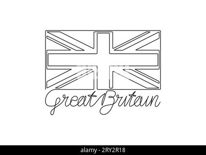 GROSSBRITANNIEN handschriftliche Inschrift und Flagge. Durchgehende einzeilige Zeichnung. Stock Vektor