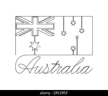 Australische Flagge und handgeschriebene Inschrift AUSTRALIEN. Durchgehende einzeilige Zeichnung. Patriotischer Einheitsbegriff. Stock Vektor