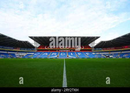 Cardiff, Wales, 26. September 2023: Aktion des Fußballspiels der UEFA Womens Nations League zwischen Wales und Dänemark im Cardiff City Stadium in Cardiff, Wales. (James Whitehead/SPP) Stockfoto