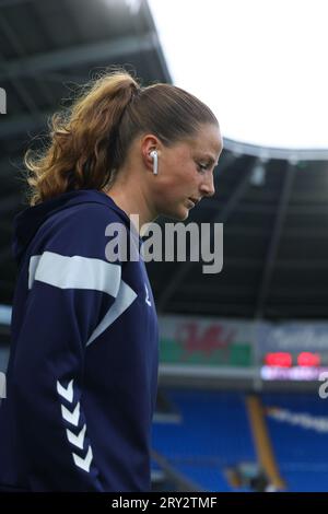 Cardiff, Wales, 26. September 2023: Aktion des Fußballspiels der UEFA Womens Nations League zwischen Wales und Dänemark im Cardiff City Stadium in Cardiff, Wales. (James Whitehead/SPP) Stockfoto