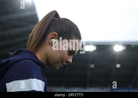 Cardiff, Wales, 26. September 2023: Aktion des Fußballspiels der UEFA Womens Nations League zwischen Wales und Dänemark im Cardiff City Stadium in Cardiff, Wales. (James Whitehead/SPP) Stockfoto