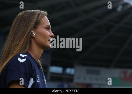 Cardiff, Wales, 26. September 2023: Aktion des Fußballspiels der UEFA Womens Nations League zwischen Wales und Dänemark im Cardiff City Stadium in Cardiff, Wales. (James Whitehead/SPP) Stockfoto