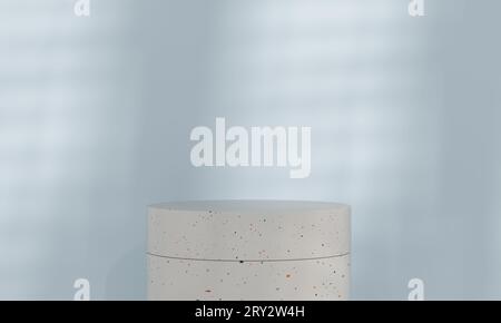 Terrazzo-Podeste mit natürlichem Licht auf blauem Hintergrund für die Produktanzeige. Produktpräsentation, luxuriöse Umgebung. 3D-Rendering. Stockfoto