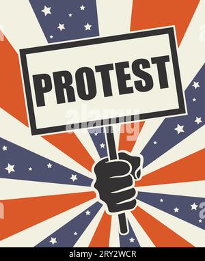 Poster „Protest“. Die Farben der amerikanischen Flagge im Hintergrund. Black Lives Matter Konzept. Stock Vektor