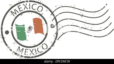 Grunge-Briefmarke 'Mexico'. Mexikanische Flagge in der Mitte. Stock Vektor