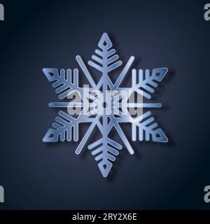 Blaue Schneeflocke aus Metall auf dunkelblauem Hintergrund. Weihnachten und Neujahr. Stock Vektor