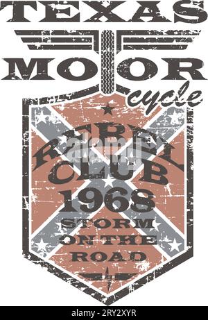 Biker's Artwork 'Texas-Motorrad' für T-Shirt und Poster. Schild mit konföderierter Flagge. Stock Vektor