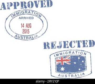 Reisepassstempel ''Immigration-Australia-approved/rejected'''. Stock Vektor