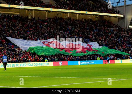 Cardiff, Wales - 28. März 2023: Qualifikationsspiel der Gruppe D zur UEFA-Europameisterschaft Wales gegen Lettland im Cardiff City Stadium. Stockfoto