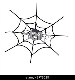Niedliche Spinne auf Spinnennetz Halloween-Zeichentrickvektor Stock Vektor
