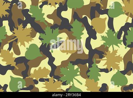 Nahtloses Camouflage-Muster. Laub und verzweigte Formen. Waldfarben. Stock Vektor