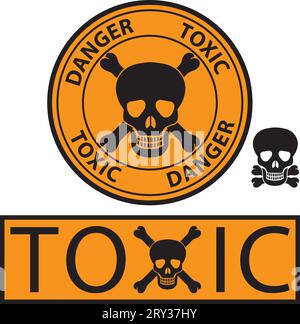 "Toxische Gefahr"-Etiketten mit Schädel und Knochen. Stock Vektor