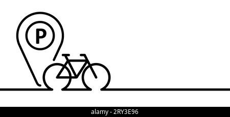 Parkmöglichkeit, Logo für die Positionierung der Stifte. Parksymbol mit Buchstabe P. Banner mit zyklischem Linienmuster. World Bicycle Day Renntour. Radfahrer-Logo-Schild. Radsymbol. Vect Stockfoto