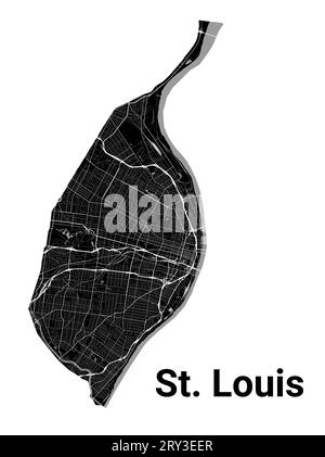 St. Louis Stadtplan, Missouri, Vereinigte Staaten. Kommunale Verwaltungsgrenzen, schwarz-weiße Landkarte mit Flüssen und Straßen, Parks und Eisenbahnen. Vec Stock Vektor