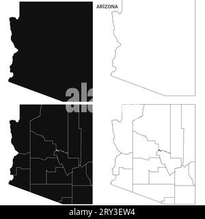 Arizona State Outline County Map Set - Vereinigte Staaten Stockfoto