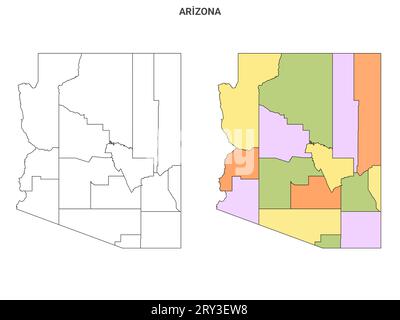 Arizona State Outline County Map Set - Vereinigte Staaten Stockfoto