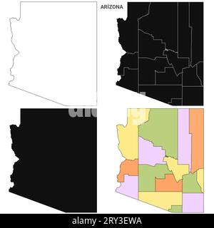 Arizona State Outline County Map Set - Vereinigte Staaten Stockfoto