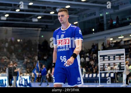 Gummersbach, Deutschland. September 2023 28. Stepan Zeman (#66, VfL Gummersbach, #66) LIQUI MOLY Handball Bundesliga: VfL Gummersbach - HC Erlangen; Schwalbe Arena, Gummersbach, 28.09.2023 Credit: dpa/Alamy Live News Stockfoto