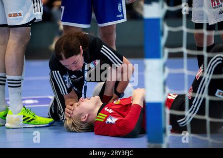 Gummersbach, Deutschland. September 2023 28. Bertram Obling (HC Erlangen, 16) LIQUI MOLY Handball Bundesliga: VfL Gummersbach - HC Erlangen; Schwalbe Arena, Gummersbach, 28.09.2023 Credit: dpa/Alamy Live News Stockfoto