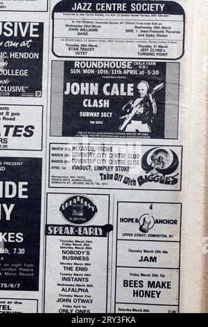ConcertAdvertising in der 1970er-Ausgabe des NME New Musical Express Music Paper Stockfoto