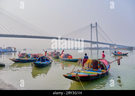 Blick auf den Fluss Hootly in Kalkutta, Indien Stockfoto