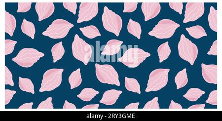 Elegantes nahtloses Muster mit pinkfarbener handgezeichneter Muschel auf dunklem blauer Hintergrund. Vector-Design mit Meeresmotiv. Stock Vektor