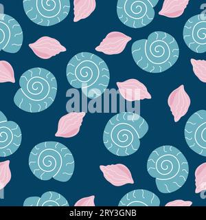 Nahtloses Muster mit Meeresmotiven und handgezeichneten Muscheln. Stock Vektor