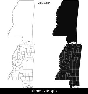 Mississippi Counties – Umrisskarte – Illustrationsversion Stockfoto