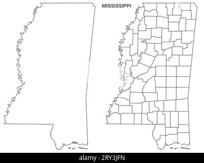 Mississippi Counties – Umrisskarte – Illustrationsversion Stockfoto