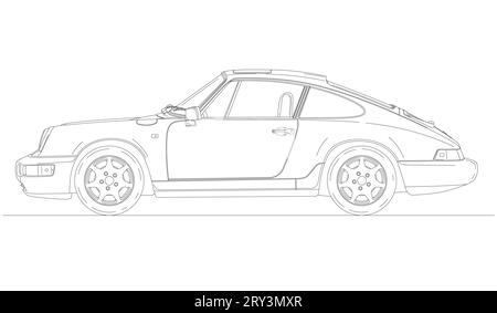 Deutschland, Jahr 1989-1993, Porsche Modell 964 Carrera 4, Oldtimer, Silhouette umrissen, Illustration Stockfoto