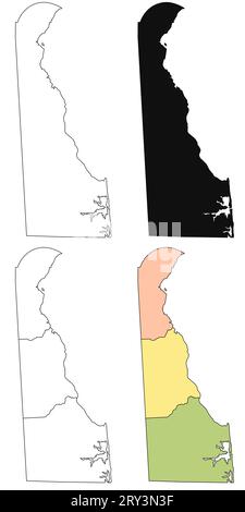 Delaware State Outline County Map Set - Vereinigte Staaten Stockfoto