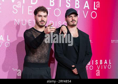 Gemeliers nimmt am 28. September 2023 an dem Fotocall Teil, als David Bisbals neues Album „Me Siento vivo“ in Madrid vorgestellt wird. Stockfoto