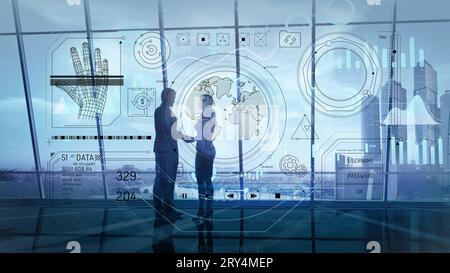 Abstrakte Infografik zum Thema Geldvermögen, digitale Währungsbörsen, Bargeldsicherungstechnik. Stockfoto