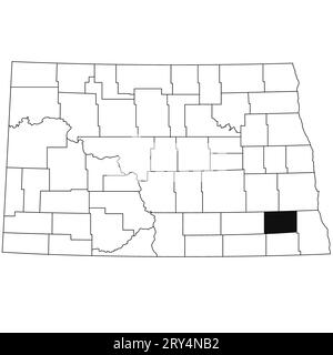 Karte von Ransom County im Bundesstaat North Dakota auf weißem Hintergrund. Karte von Single County, schwarz hervorgehoben auf der Karte von North Dakota. Stockfoto