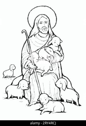 jesus Messias und Auferstehung mit Natur Hintergrund Illustration für Kinder beruhigen Stockfoto