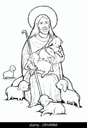 jesus Messias und Auferstehung mit Natur Hintergrund Illustration für Kinder beruhigen Stockfoto