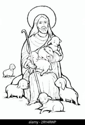 jesus Messias und Auferstehung mit Natur Hintergrund Illustration für Kinder beruhigen Stockfoto