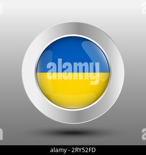 Ukraine Runde Flagge Metall Knopf Hintergrund Stock Vektor
