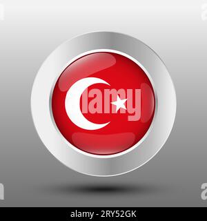 Truthahn runde Flagge Metall Knopf Hintergrund Stock Vektor