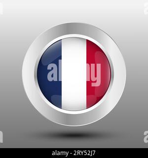 frankreich Runde Flagge Metall Knopf Hintergrund Stock Vektor