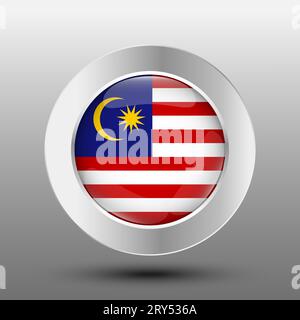 Malaysia Runde Flagge Metall Knopf Hintergrund Stock Vektor