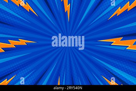 Blauer Comic-Pop-Art mit Punkten im Halbton und modernem Hintergrund Stock Vektor