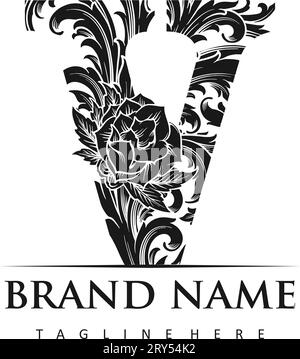 Luxuriöses Vintage V Monogramm Logo klassischer Stil Konturvektorillustrationen für Ihr Arbeitslogo, Merchandise-T-Shirt, Aufkleber und Etikettendesigns, Poster, Stock Vektor