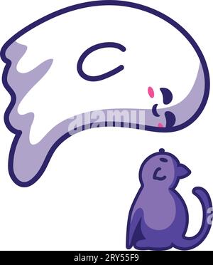 halloween Kawaii-Geist mit Katze Stock Vektor